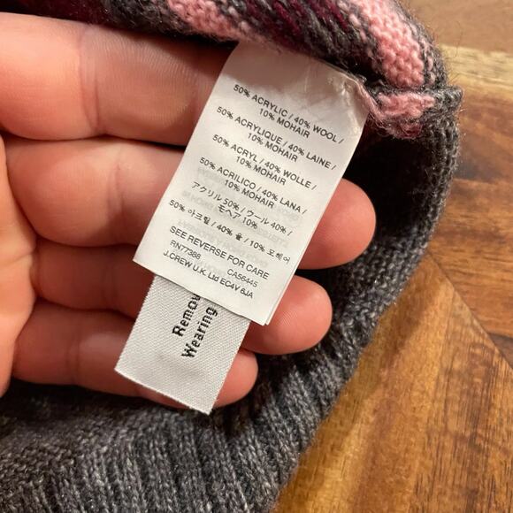 J Crew Sweater Sz S Grey Abstract Fair isle‎ Nordic Wool Mohair Acrylic Pullover - Picture 4 of 7